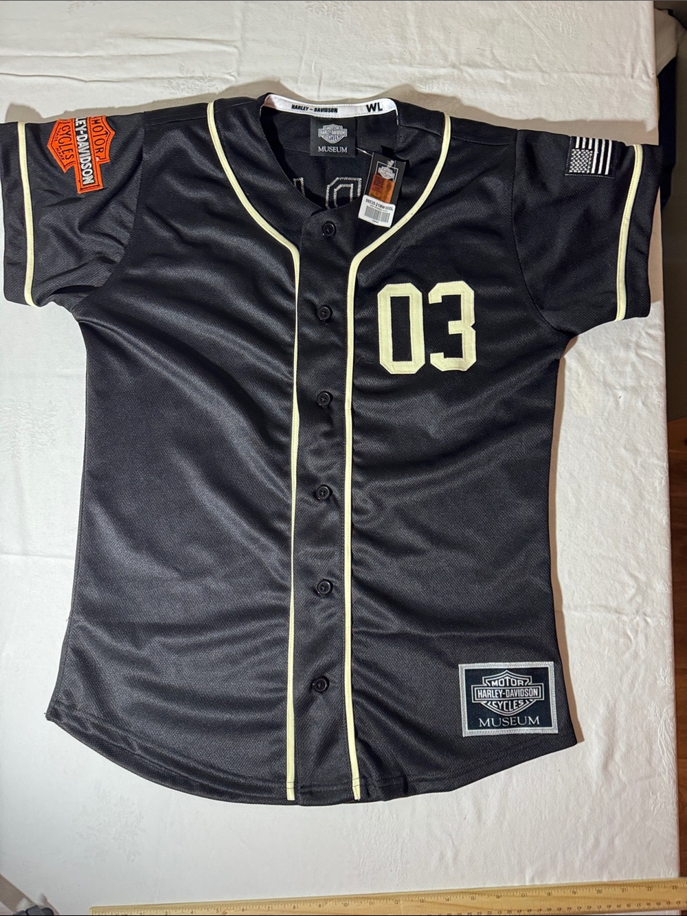 Harley-Davidson Black & Cream Women Baseball Jersey '03'